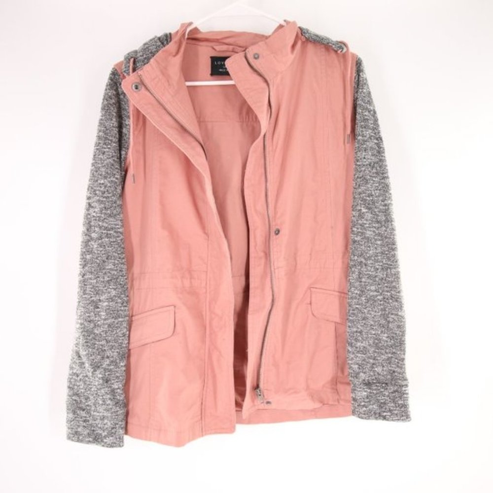 Love Tree Hooded Sweater Jacket Pink Zip Up Army L